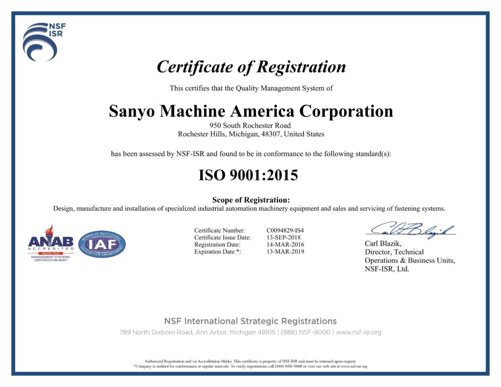 Sep 13, 2018 New ISO 9001:2015 registered
