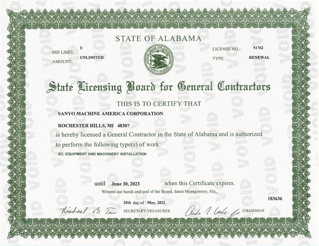 May 20, 2022 Updated 2023 AL Contractors License